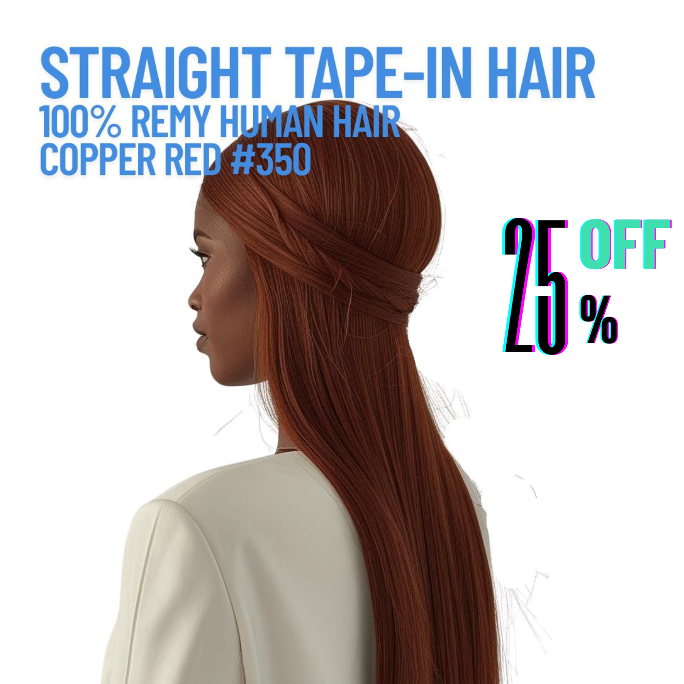 Extensions de cheveux à bandes adhésives rouge cuivré n° 350 – 100 % cheveux humains Remy | Paquet de 50 g | 25,4 à 76,2 cm | Réutilisables | Expédié depuis le Canada