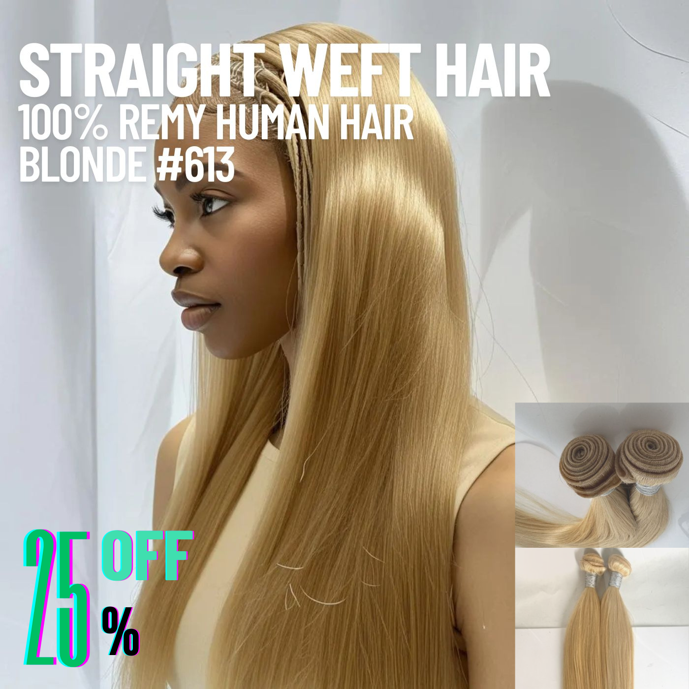 Blonde #613 Straight Weft Hair Extensions – 100% Remy Human Hair | 100g Pack | 10''–30'' | Reusable | Ships from Canada