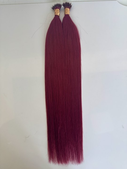 Extensions de cheveux en nano-perles bordeaux – 100 % cheveux humains Remy | Paquet de 50 g (50 mèches) | Réutilisables | Expédié depuis le Canada