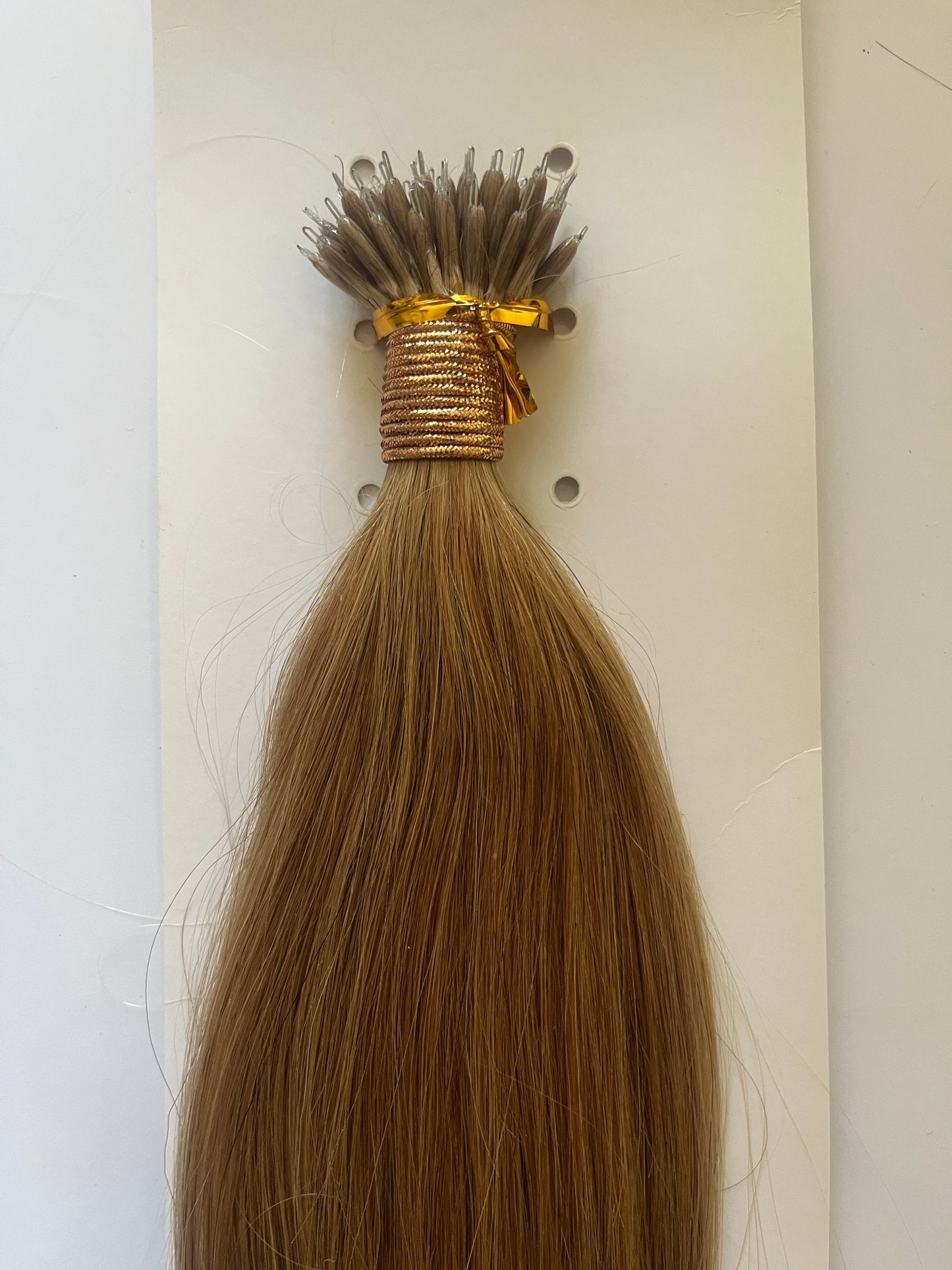 Honey Blonde #27 Straight Nano Beads Hair Extensions – 100% Remy Human Hair | 50g Pack (50 Strands) | Reusable | Nano-Tip
