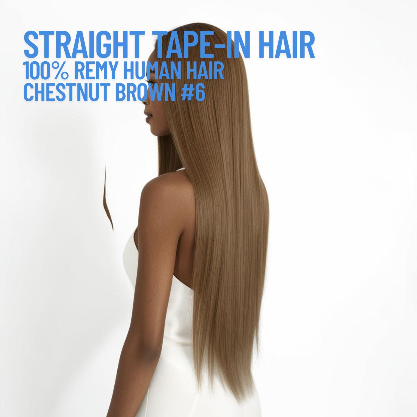Extensions de cheveux adhésives châtain n° 6 – 100 % cheveux humains Remy | Paquet de 50 g | 25,4 à 76,2 cm | Réutilisables | Expédié depuis le Canada