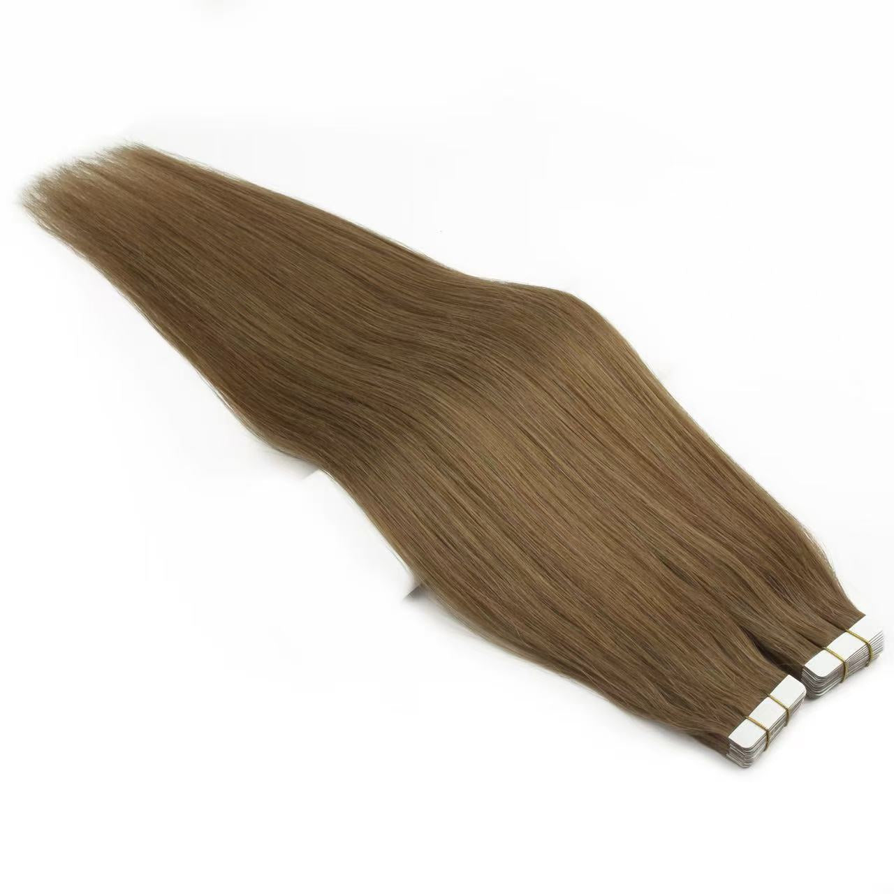 Extensions de cheveux adhésives châtain n° 6 – 100 % cheveux humains Remy | Paquet de 50 g | 25,4 à 76,2 cm | Réutilisables | Expédié depuis le Canada