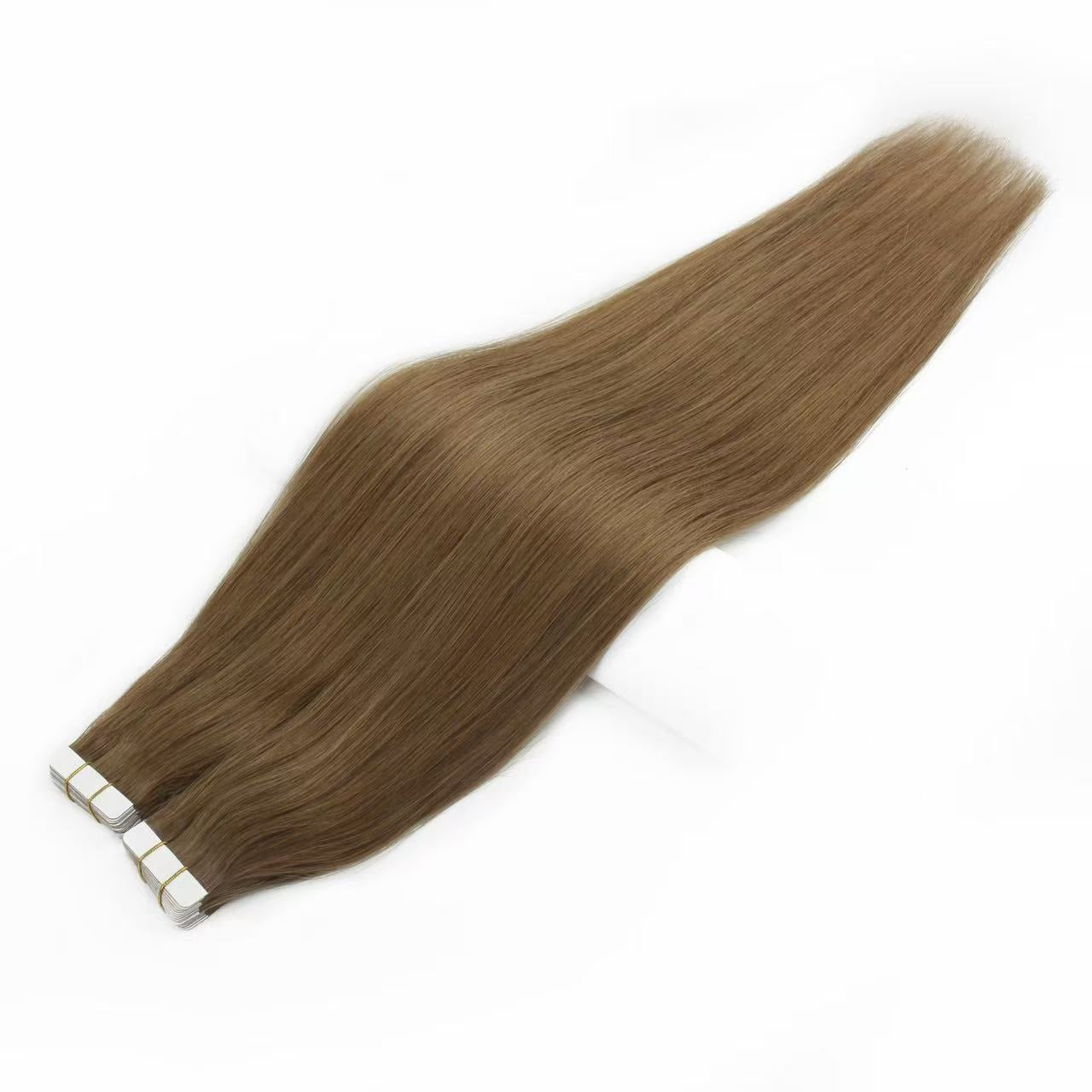 Extensions de cheveux adhésives châtain n° 6 – 100 % cheveux humains Remy | Paquet de 50 g | 25,4 à 76,2 cm | Réutilisables | Expédié depuis le Canada