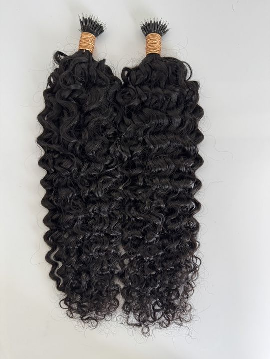 Natural Black #1B Curly Nano Beads Human Hair Extensions Bundle View
