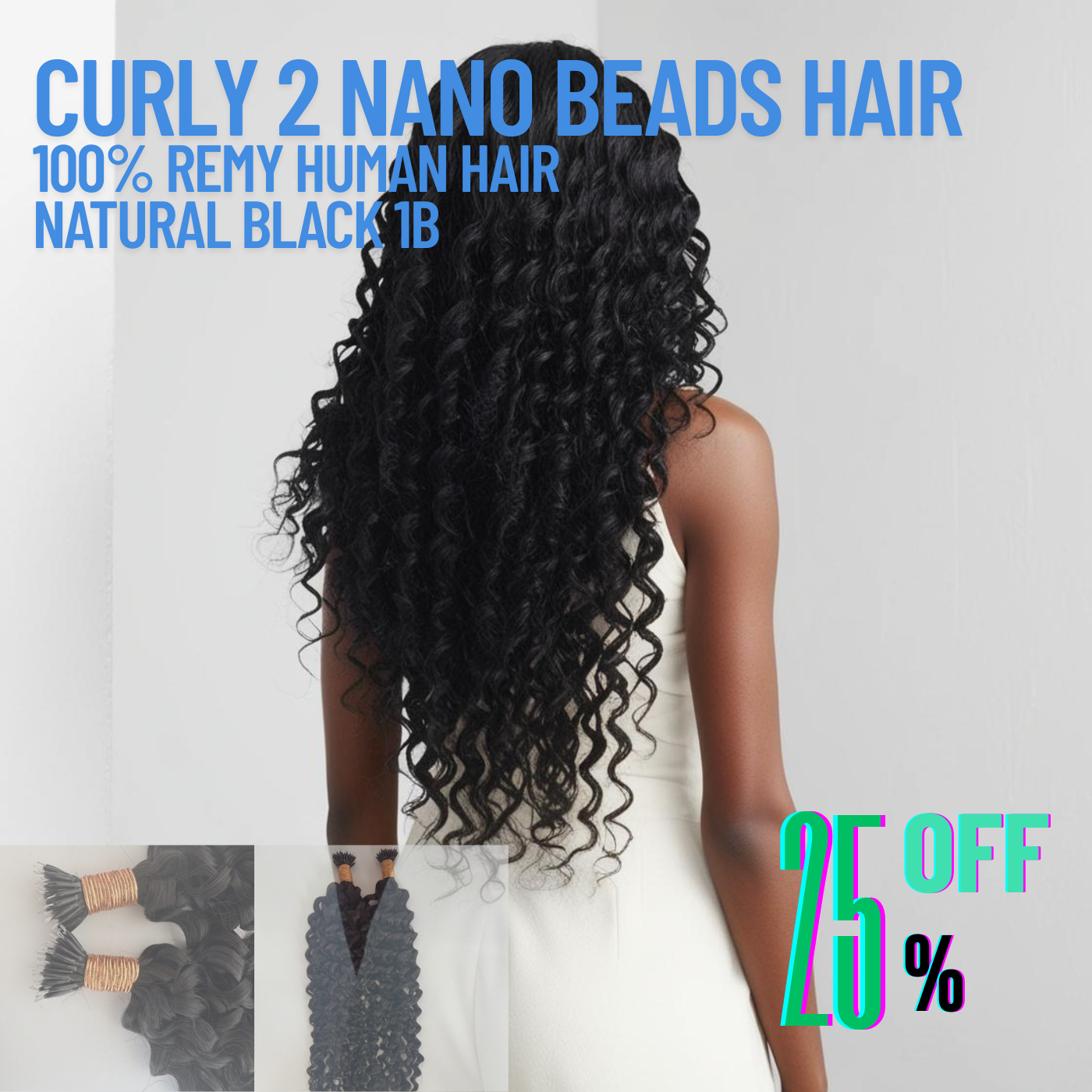 Extensions de cheveux en nano-perles noires naturelles n° 1B – 100 % cheveux humains Remy | Paquet de 50 g (50 mèches) | Réutilisables | Expédié depuis le Canada