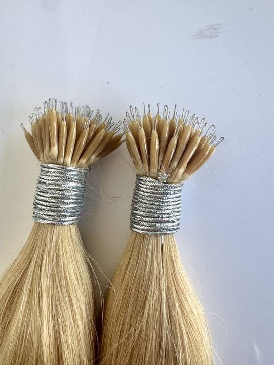 Blonde #613 Straight Nano Beads Hair Extensions – 100% Remy Human Hair | 50g Pack (50 Strands) | Reusable | Ships from Canada