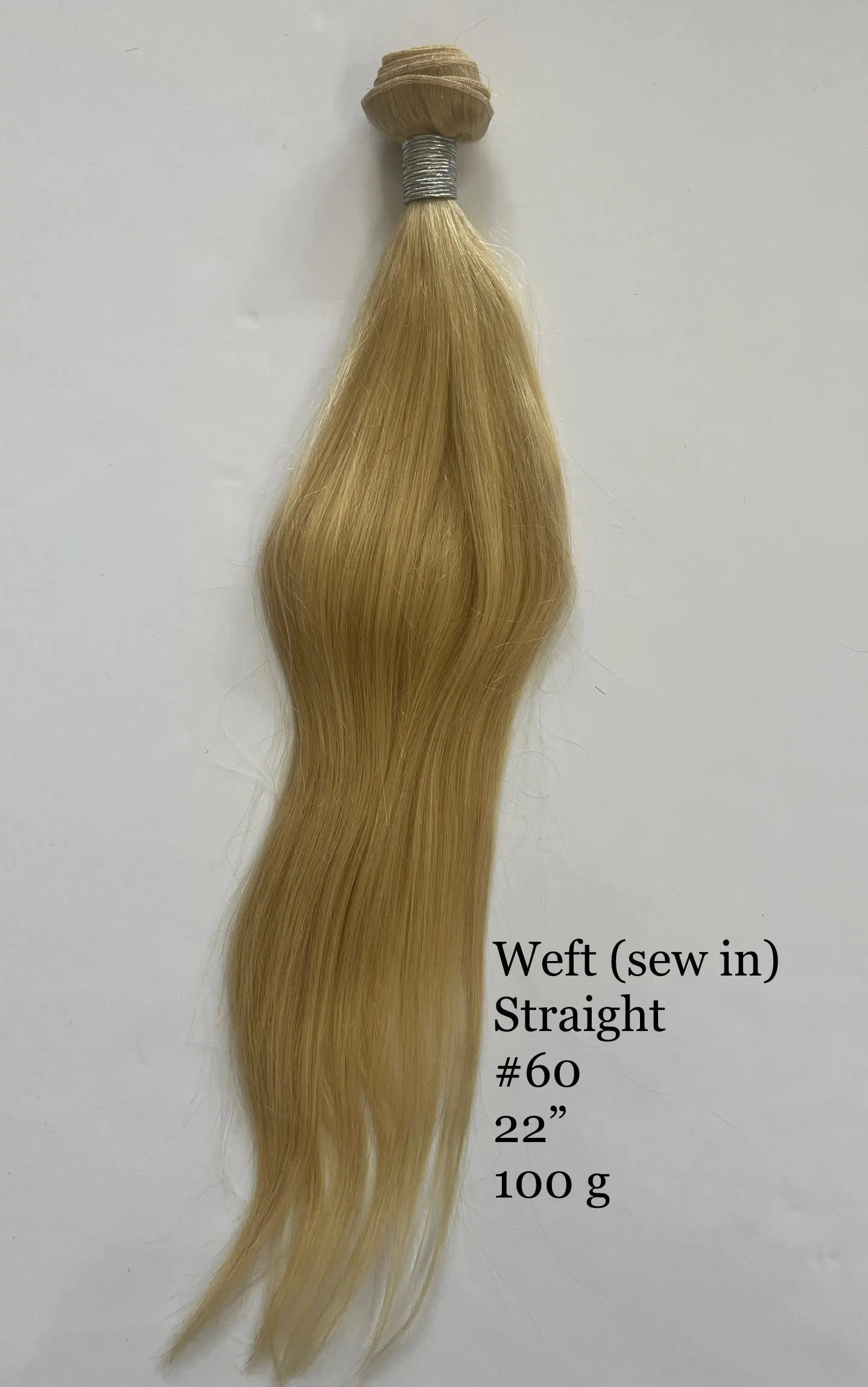 Ash Blonde #60 Straight Weft Hair Extensions – 100% Remy Human Hair | 100g Pack | 10''–30'' | Reusable | Ships from Canada