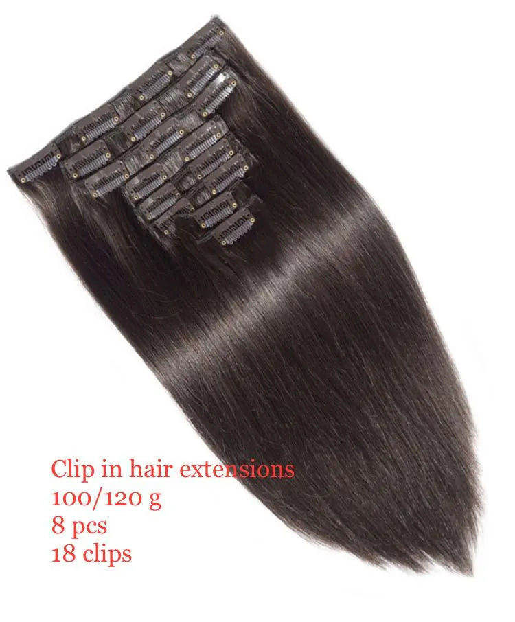 Dark Brown #4 Clip-In Hair Extensions – 100% Remy Human Hair | 8pcs, 18 Clips | 100g/120g | 10’’–30’’ | Reusable