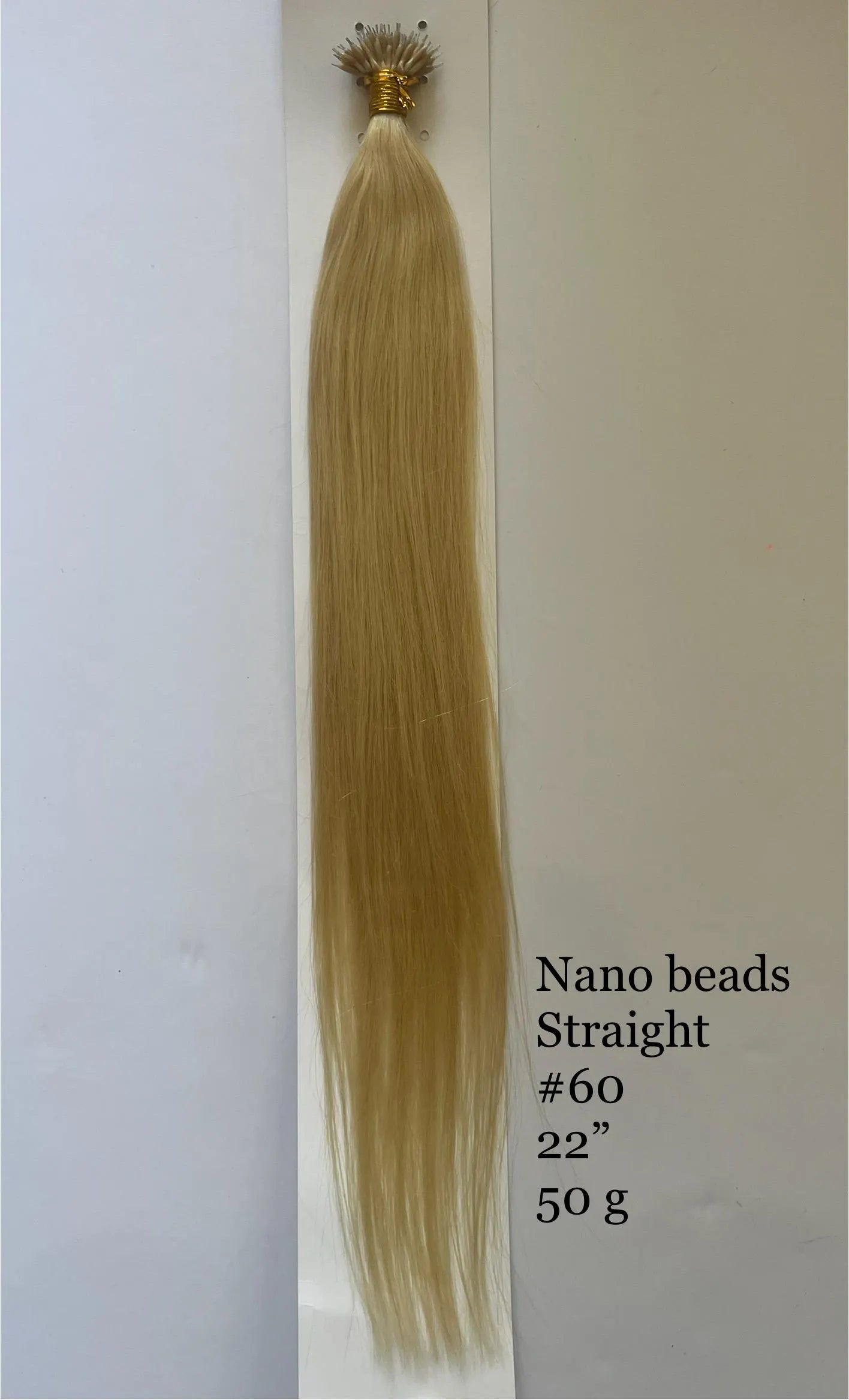 Ash Blonde #60 Straight Nano Beads Hair Extensions – 100% Remy Human Hair | 50g Pack (50 Strands) | Reusable | Ships from Canada