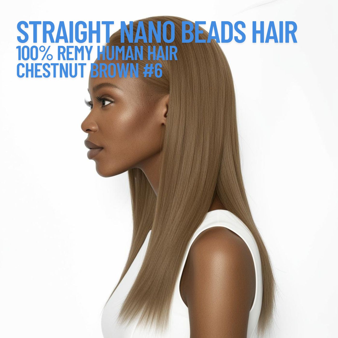 Extensions de cheveux Nano Beads châtain n° 6 – 100 % cheveux humains Remy | Paquet de 50 g (50 mèches) | Réutilisables | Expédié depuis le Canada