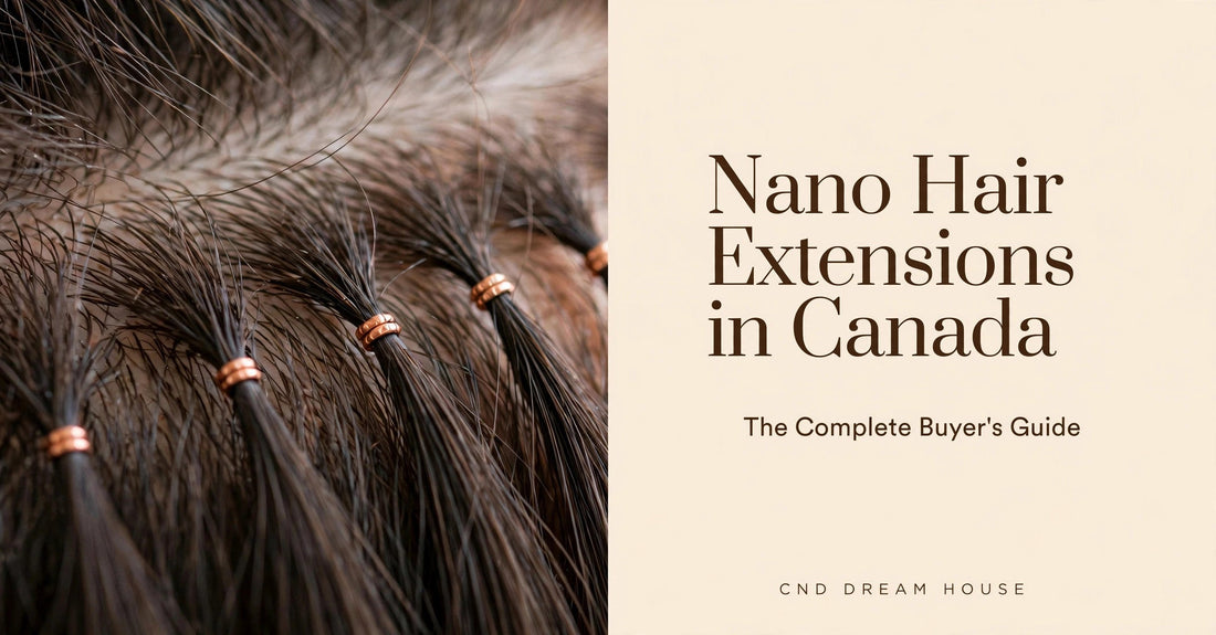 Nano bead hair extensions close-up – 100% Remy human hair, ships from Canada