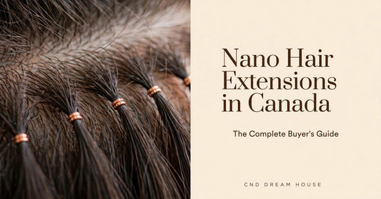 Nano bead hair extensions close-up – 100% Remy human hair, ships from Canada