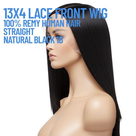 13x4 Transparent Lace Wig – Natural Black Straight | 180% Density Human Hair | Glueless & Bleach-Friendly | Canada Ship