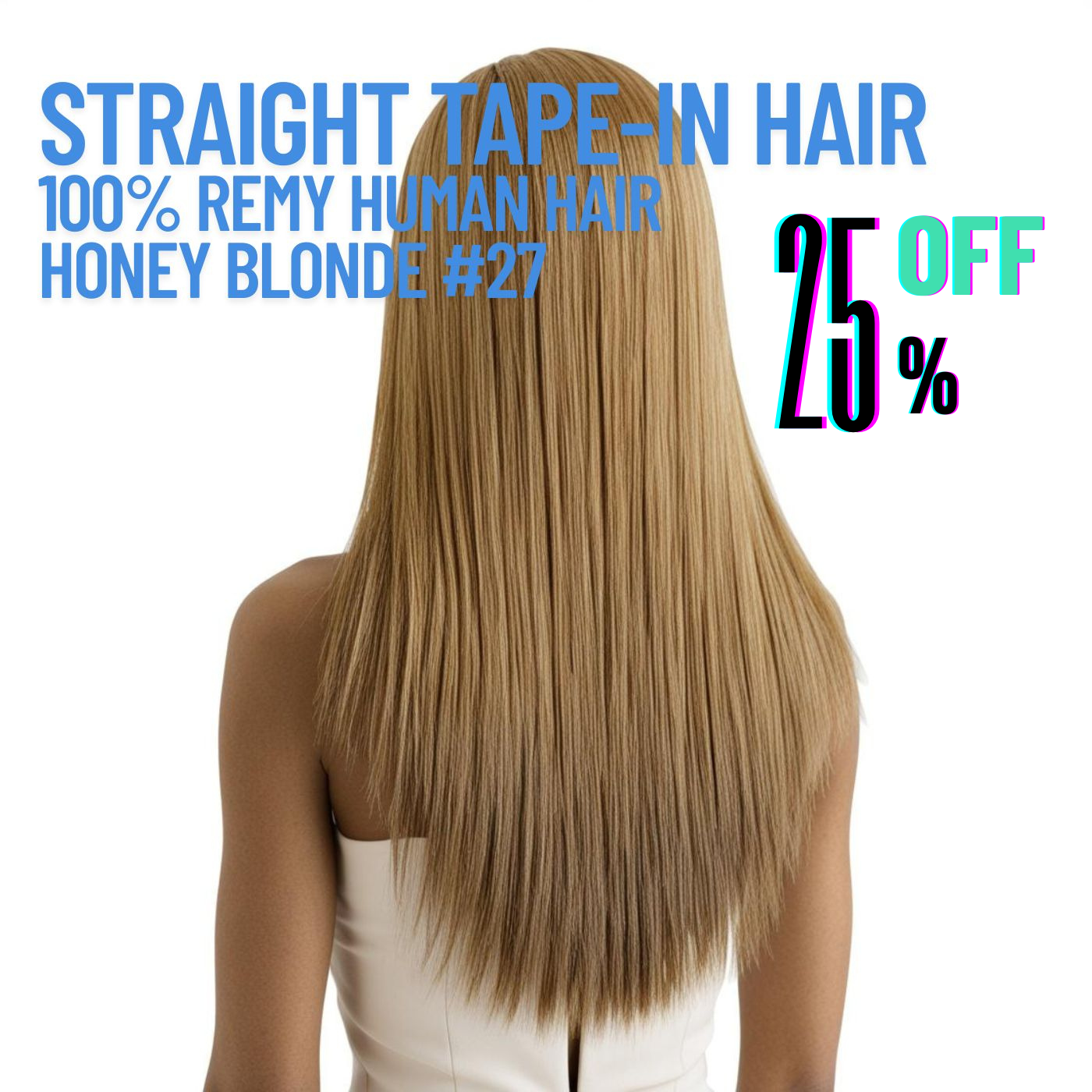 Extensions de cheveux à bandes adhésives blond miel n° 27 – 100 % cheveux humains Remy | Paquet de 50 g | 25,4 à 76,2 cm | Réutilisables | Expédié depuis le Canada