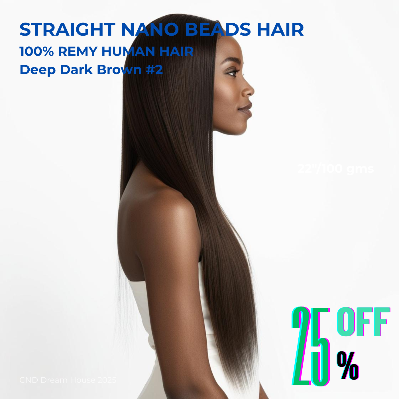 Deep Dark Brown #2 Straight Nano Beads Hair Extensions – 100% Remy Human Hair | 50g Pack (50 Strands) | Reusable | Ships from Canada