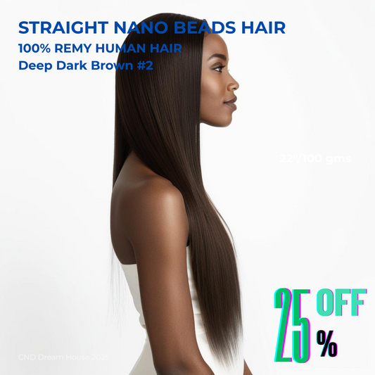 Deep Dark Brown #2 Straight Nano Beads Hair Extensions – 100% Remy Human Hair | 50g Pack (50 Strands) | Reusable | Ships from Canada