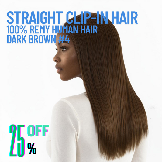 Dark Brown #4 Straight Clip-In Hair Extensions – 100% Remy Human Hair | 100g/120g Pack | 10''–30'' | 8pcs, 18 Clips | Reusable | Ships from Canada