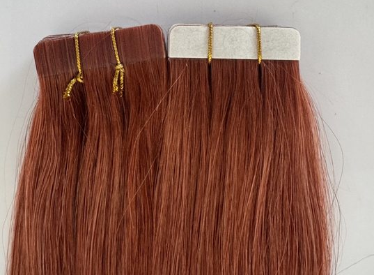 Extensions de cheveux à bandes adhésives rouge cuivré n° 350 – 100 % cheveux humains Remy | Paquet de 50 g | 25,4 à 76,2 cm | Réutilisables | Expédié depuis le Canada