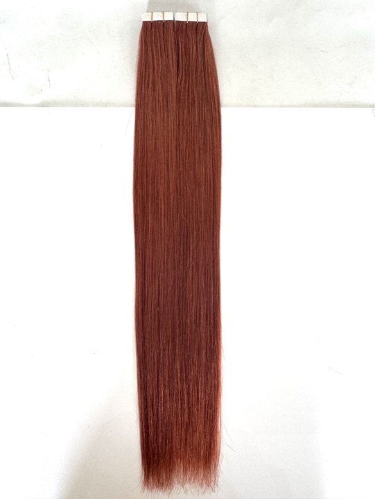 Extensions de cheveux à bandes adhésives rouge cuivré n° 350 – 100 % cheveux humains Remy | Paquet de 50 g | 25,4 à 76,2 cm | Réutilisables | Expédié depuis le Canada