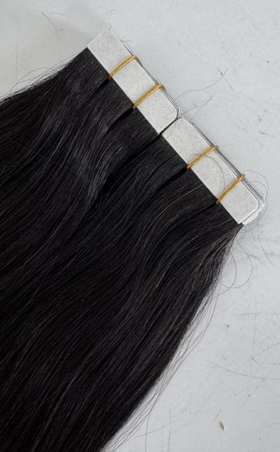 Extensions de cheveux à bandes adhésives noires naturelles n° 1B – 100 % cheveux humains Remy | Paquet de 50 g | 25,4 à 76,2 cm | Réutilisables | Expédié depuis le Canada