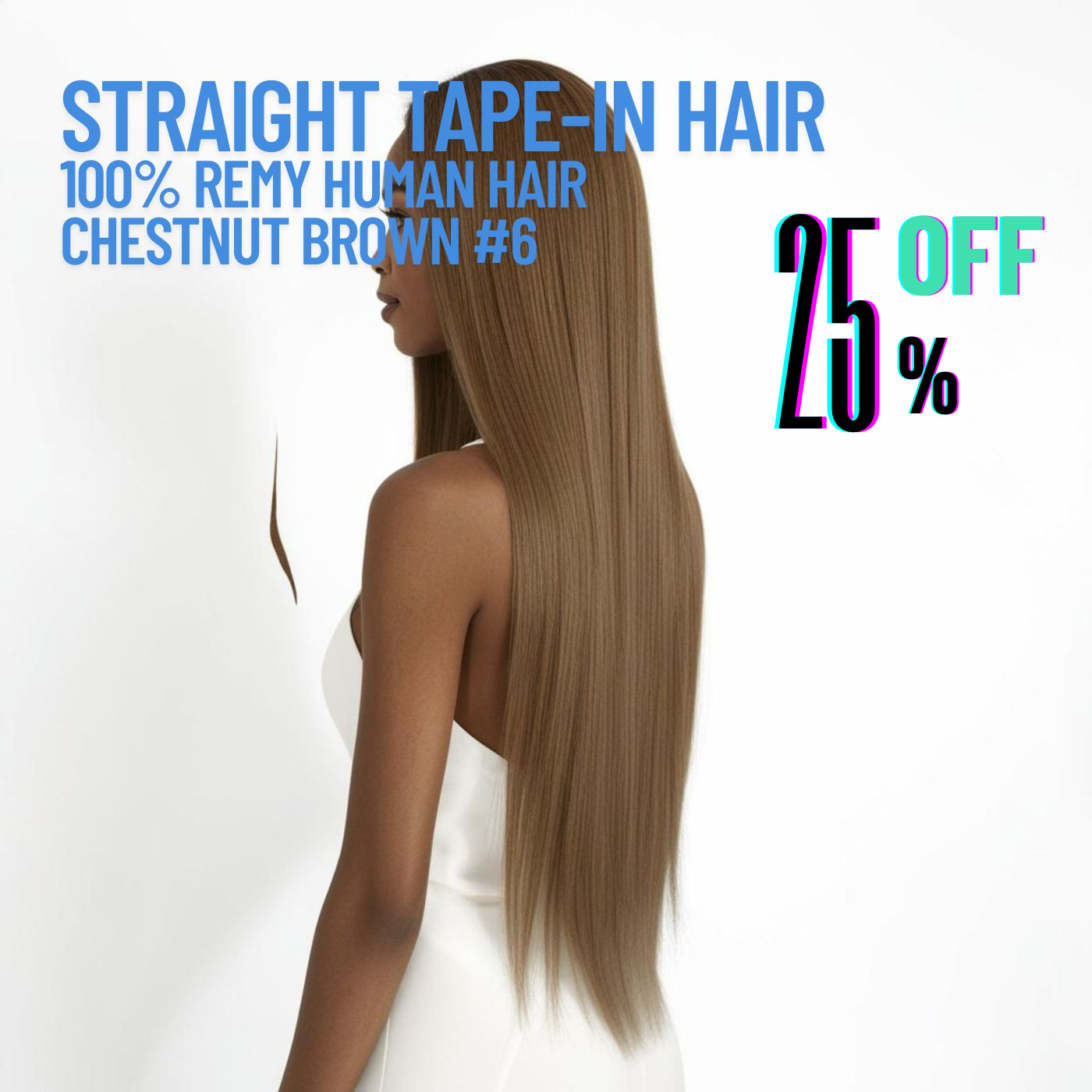 Extensions de cheveux adhésives châtain n° 6 – 100 % cheveux humains Remy | Paquet de 50 g | 25,4 à 76,2 cm | Réutilisables | Expédié depuis le Canada