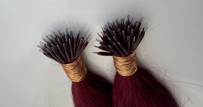 Extensions de cheveux en nano-perles bordeaux – 100 % cheveux humains Remy | Paquet de 50 g (50 mèches) | Réutilisables | Expédié depuis le Canada