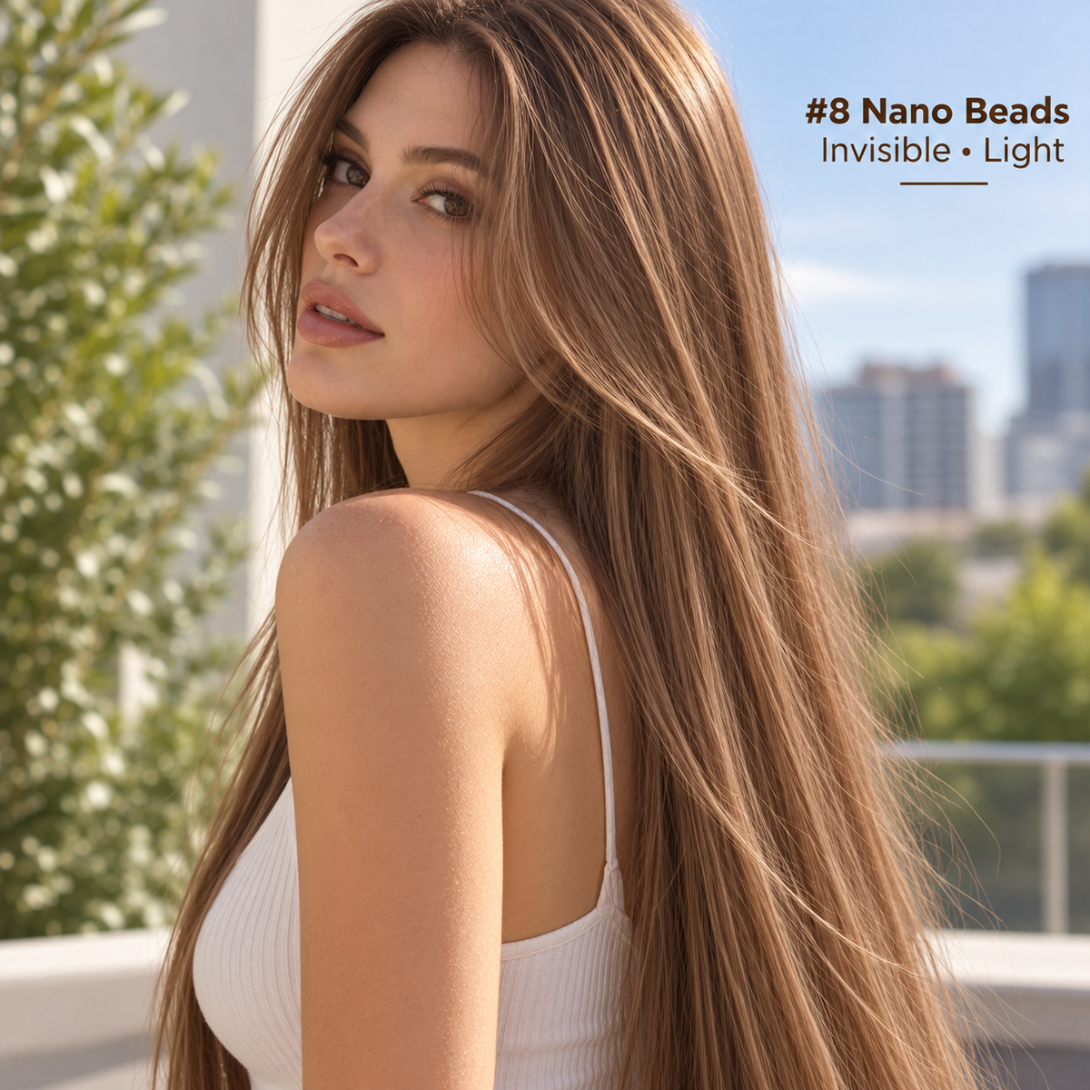 Light Brown #8 nano beads hair extensions – 100% Remy human hair