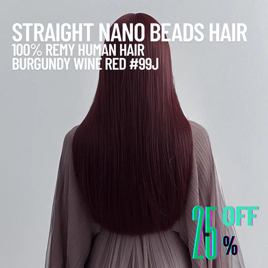 Burgundy Wine #99J Straight Nano Beads Hair Extensions – 100% Remy Human Hair | 50g Pack | 10''–30'' | Heat Safe | Ships from Canada