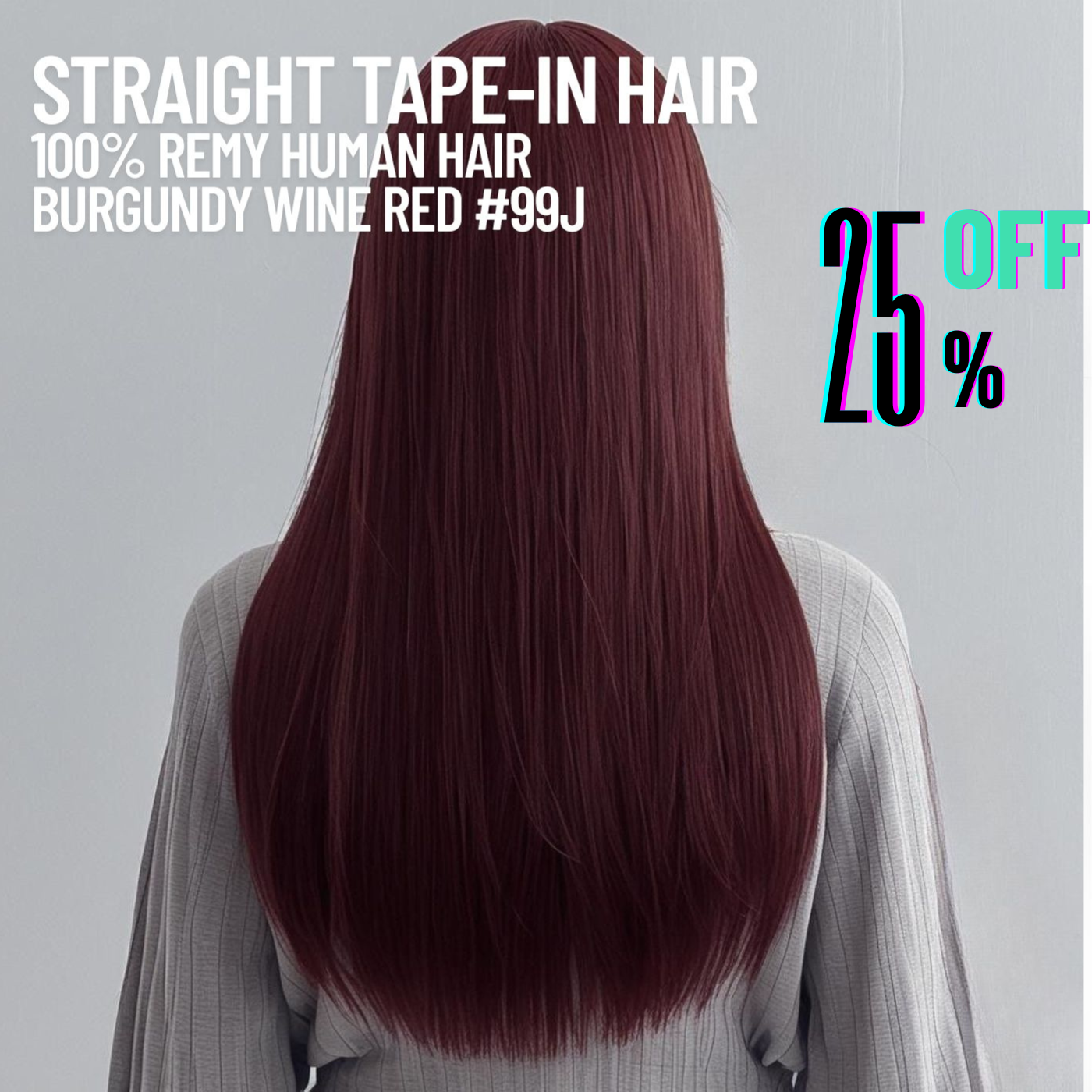 Extensions de cheveux à bandes adhésives bordeaux #99J – 100 % cheveux humains Remy | Paquet de 50 g | 25,4 à 76,2 cm | Réutilisables | Expédié depuis le Canada