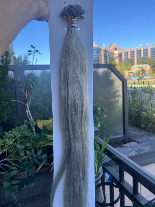 Silver Grey Straight U Tip Fusion Hair Extensions – 100% Remy Human Hair | 50g Pack | 10''–30'' | Reusable | Ships from Canada