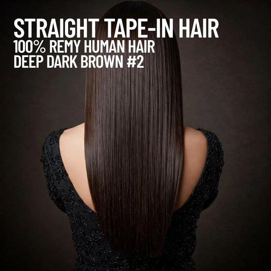 Extensions de cheveux à bandes adhésives brun foncé n° 4 – 100 % cheveux humains Remy | Paquet de 50 g | 10 à 30 po | Réutilisables | Expédié depuis le Canada