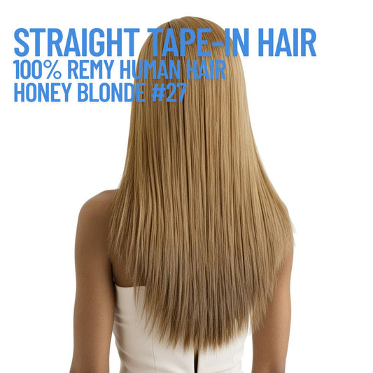 Extensions de cheveux à bandes adhésives blond miel n° 27 – 100 % cheveux humains Remy | Paquet de 50 g | 25,4 à 76,2 cm | Réutilisables | Expédié depuis le Canada