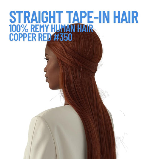 Extensions de cheveux à bandes adhésives rouge cuivré n° 350 – 100 % cheveux humains Remy | Paquet de 50 g | 25,4 à 76,2 cm | Réutilisables | Expédié depuis le Canada