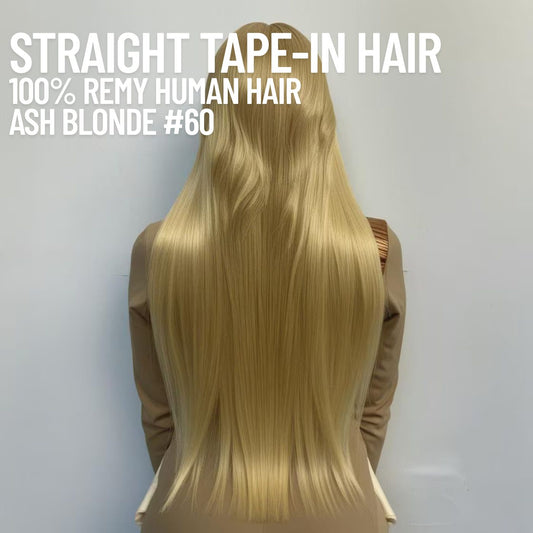 Extensions de cheveux à bandes adhésives blond cendré n° 60 – 100 % cheveux humains Remy | Paquet de 50 g | 25,4 à 76,2 cm | Réutilisables | Expédié depuis le Canada