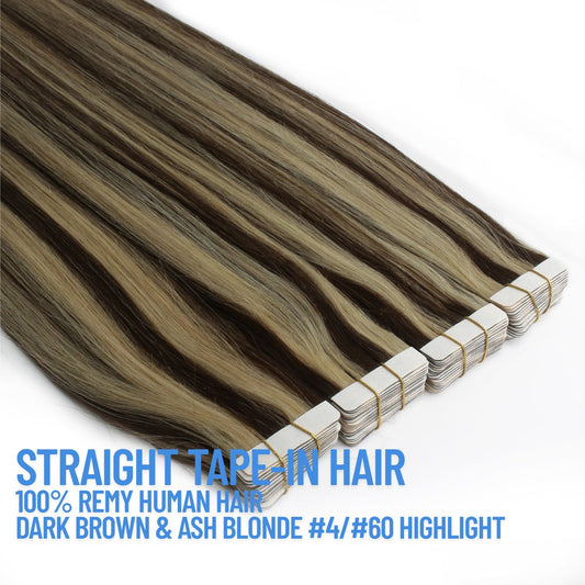 Extensions de cheveux à bandes adhésives brun foncé n° 4 – 100 % cheveux humains Remy | Paquet de 50 g | 10 à 30 po | Réutilisables | Expédié depuis le Canada