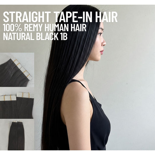 Natural Black #1B Tape-In Hair Extensions – 100% Remy Human Hair | 20 Tapes (50g) | 10’’–30’’ | Reusable