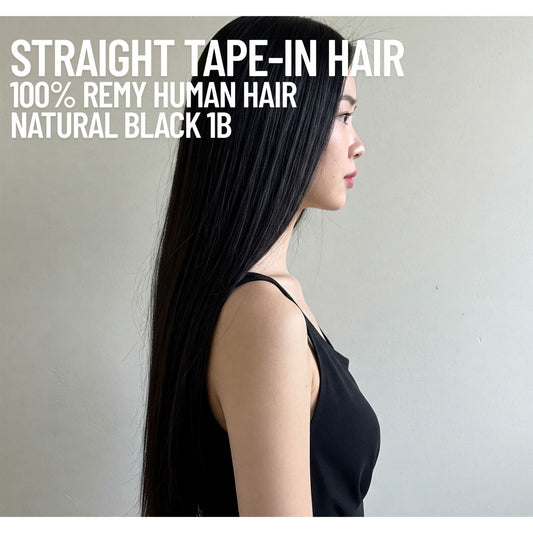 Extensions de cheveux à bandes adhésives noires naturelles n° 1B – 100 % cheveux humains Remy | Paquet de 50 g | 25,4 à 76,2 cm | Réutilisables | Expédié depuis le Canada