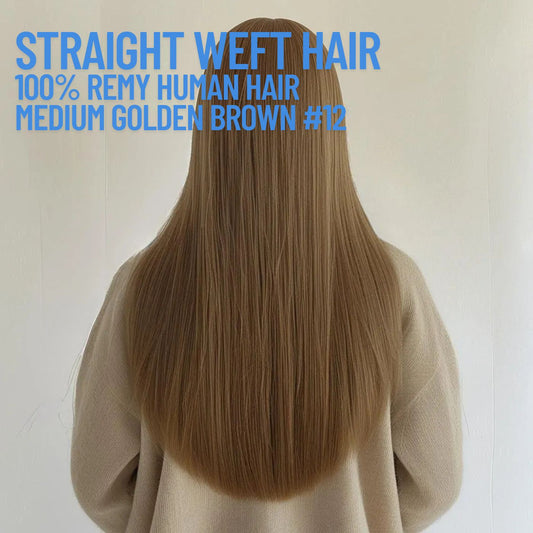 Extensions de cheveux trame châtain moyen doré n° 12 – 100 % cheveux humains Remy | Paquet de 100 g | 25,4 à 76,2 cm | Réutilisables | Expédié depuis le Canada