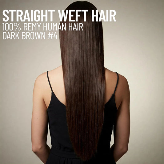 Extensions de cheveux trame brun foncé n° 4 – 100 % cheveux humains Remy | Paquet de 100 g | 10 à 30 pouces | Réutilisables | Expédié depuis le Canada