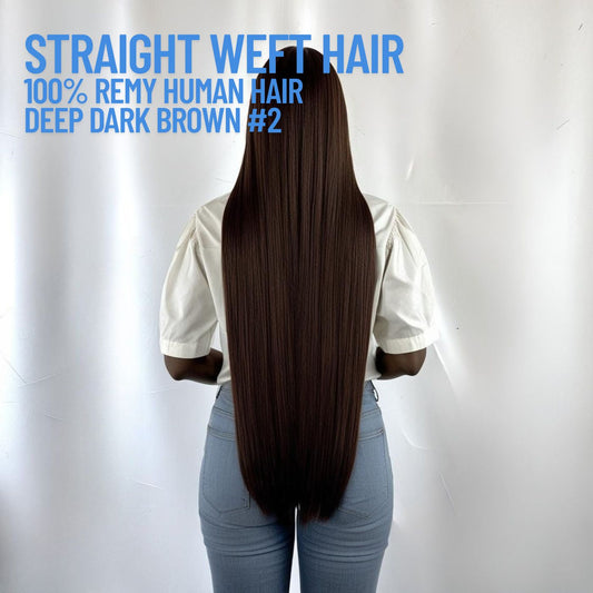 Extensions de cheveux trame brun foncé profond n° 2 – 100 % cheveux humains Remy | Paquet de 100 g | 10 à 30 pouces | Réutilisables | Expédié depuis le Canada