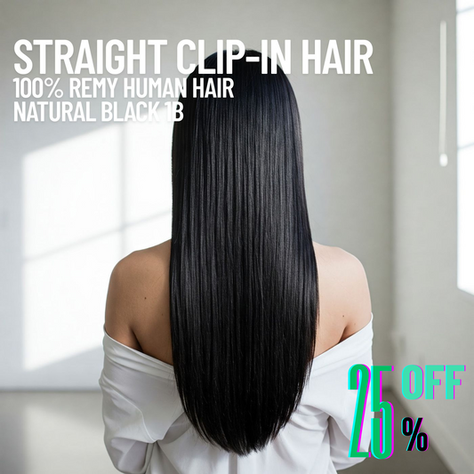Natural Black #1B Straight Clip-In Hair Extensions – 100% Remy Human Hair | 100g/120g Pack | 10''–30'' | 8pcs, 18 Clips | Reusable | Ships from Canada