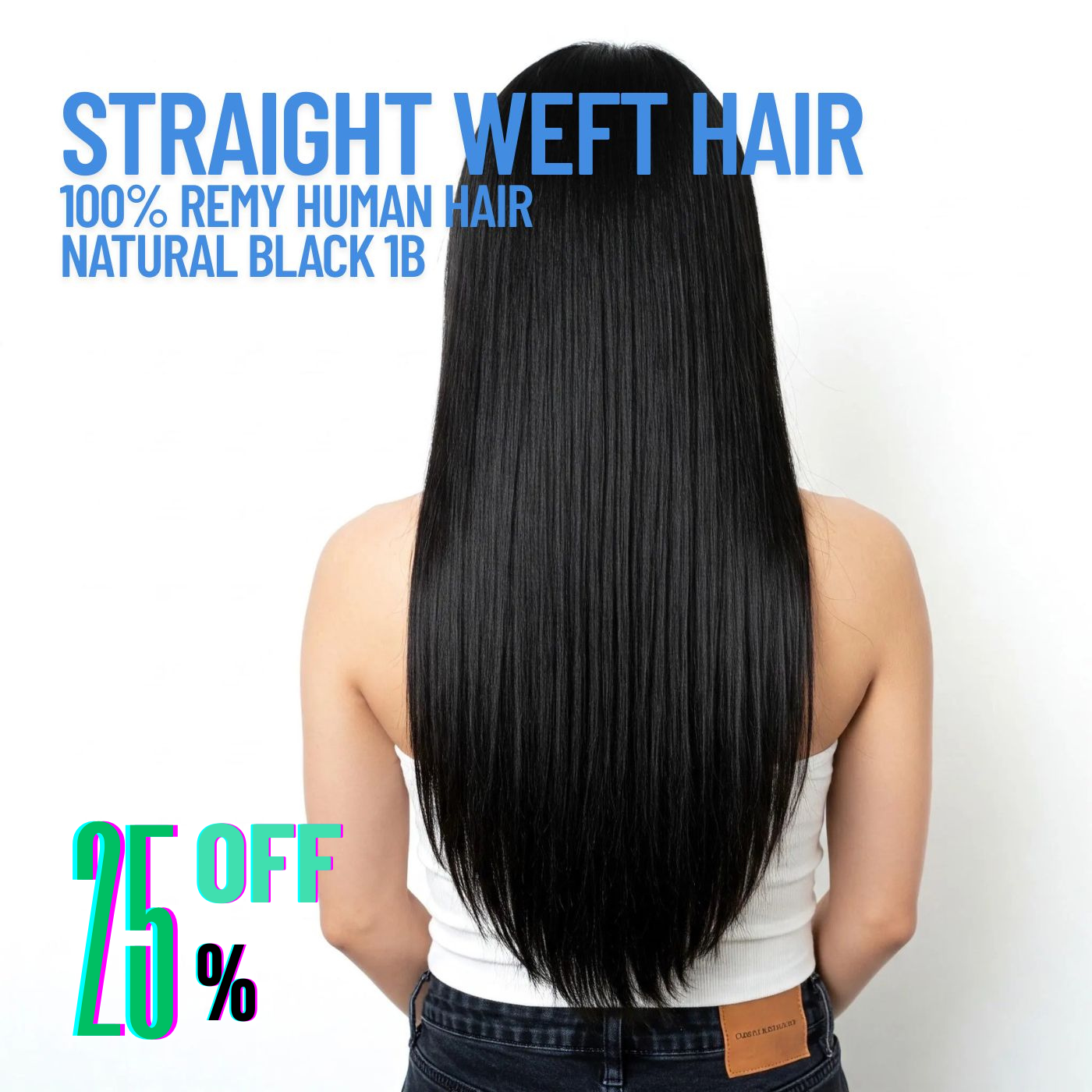 Natural Black #1B Straight Weft Hair Extensions – 100% Remy Human Hair | 100g Pack | 10''–30'' | Reusable | Ships from Canada