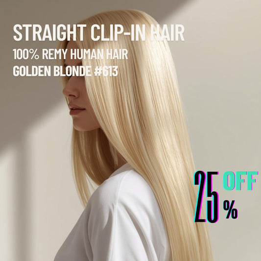 Golden Blonde #613 Clip-In Hair Extensions – 100% Remy Human Hair | 8pcs, 18 Clips | 100g/120g | 10’’–30’’ | Reusable