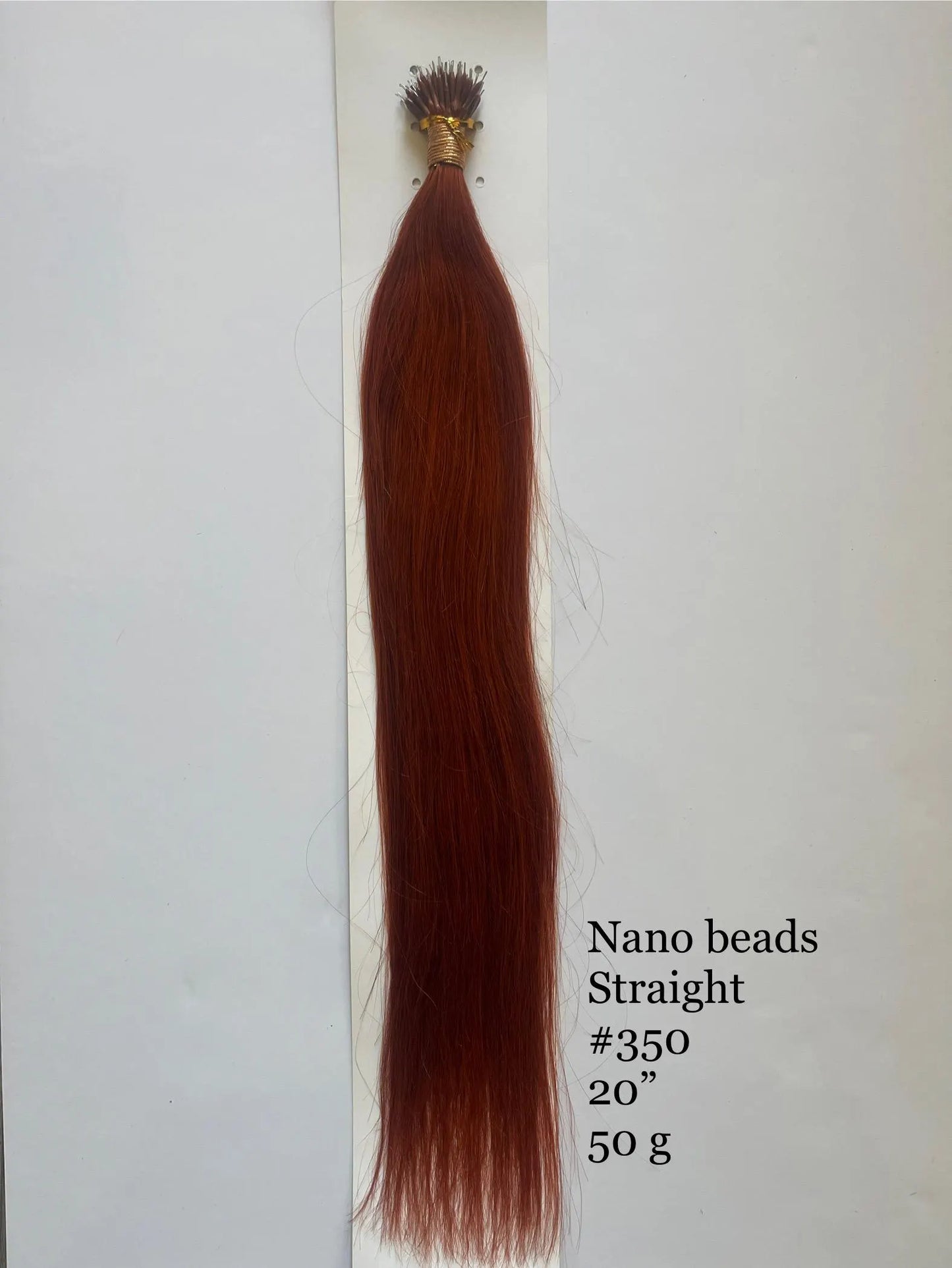 Copper Red #350 Straight Nano Beads Hair Extensions – 100% Remy Human Hair | 50g Pack (50 Strands) | Reusable | Ships from Canada