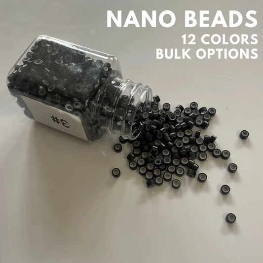 Nano Beads for Hair Extensions | Plastic Shell + Silicone Lining | 50–1000pcs | 12 Colors | 5.0mm Micro Rings