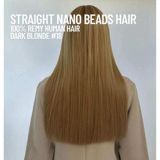 Extensions de cheveux en nano-perles blond foncé n° 18 – 100 % cheveux humains Remy | Paquet de 50 g (50 mèches) | Réutilisables | Expédié depuis le Canada