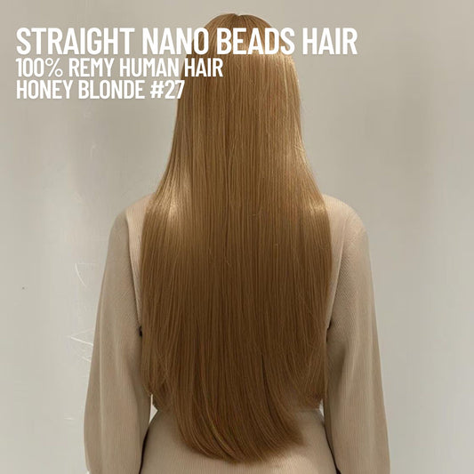 Extensions de cheveux en nano-perles blond miel n° 27 – 100 % cheveux humains Remy | Paquet de 50 g (50 mèches) | Réutilisables | Expédié depuis le Canada