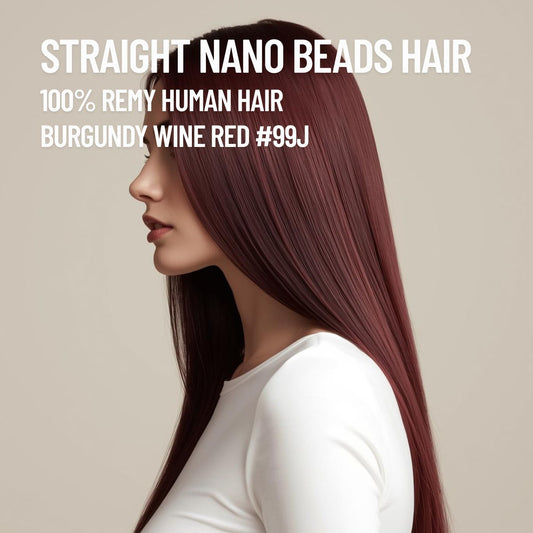 Extensions de cheveux en nano-perles rouge cuivré n° 350 – 100 % cheveux humains Remy | Paquet de 50 g (50 mèches) | Réutilisables | Expédié depuis le Canada