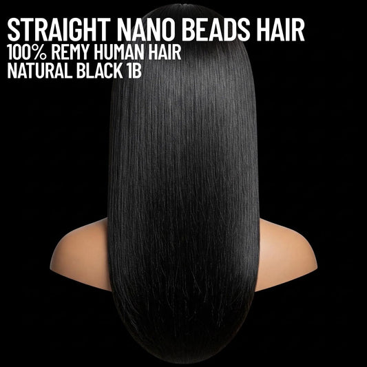 Extensions de cheveux en nano-perles noires naturelles n° 1B – 100 % cheveux humains Remy | Paquet de 50 g (50 mèches) | Réutilisables | Expédié depuis le Canada