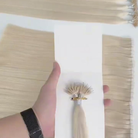 Video: platinum blonde #1001 nano bead hair extensions – straight strands and nano rings